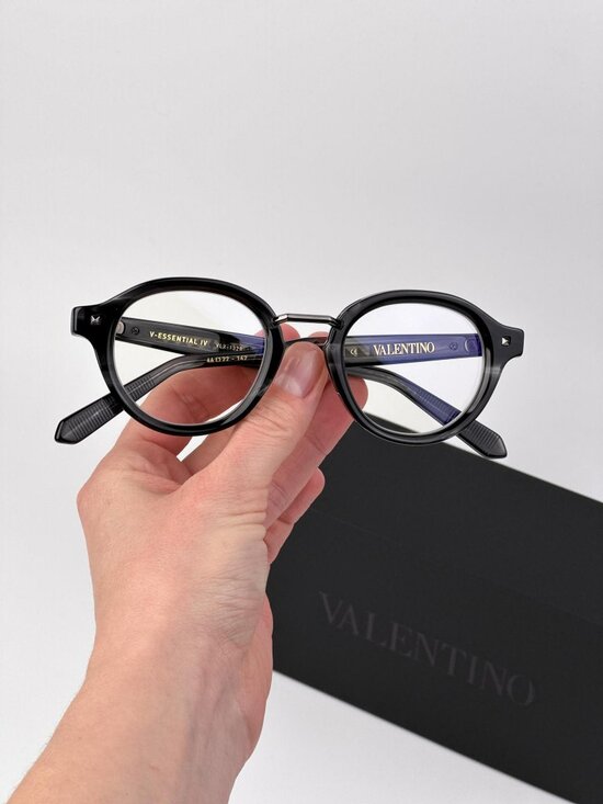 Valentino Accessories - Valentino V-ESSENTIAL-IV VLX-132 B Round Eyeglasses – Black / Grey Transparent